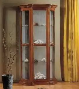 Vetrina Euro KIVIO in legno di tiglio massiccio con ante in vetro e finitura noce scuro stile arte povera H: 196 cm, L: 90 cm, P: 33 cm