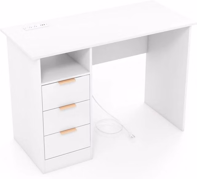 Costway Scrivania Moderna per Computer Bianco e Oro con Piano in MDF Laccato Opaco L: 108 cm, P: 48 cm, H: 76 cm
