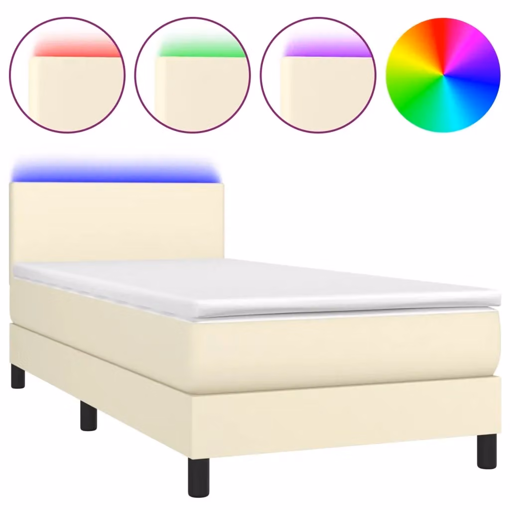 Letto a molle con materasso vidaXL in similpelle beige e bianco con illuminazione LED e porta USB L/P/H: 200 x 80 x 31 cm – 2