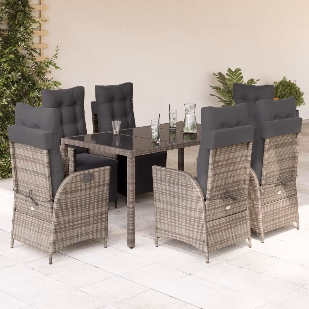 Maison Exclusive - Set da Pranzo da Giardino 7 pz con Cuscini in Polyrattan Grigio