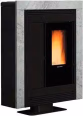 Stufa a pellet Extraflame Souvenir Plus Petra 5.0 da 10kW in pietra naturale grigia con finiture in ceramica e vetro Classe A+