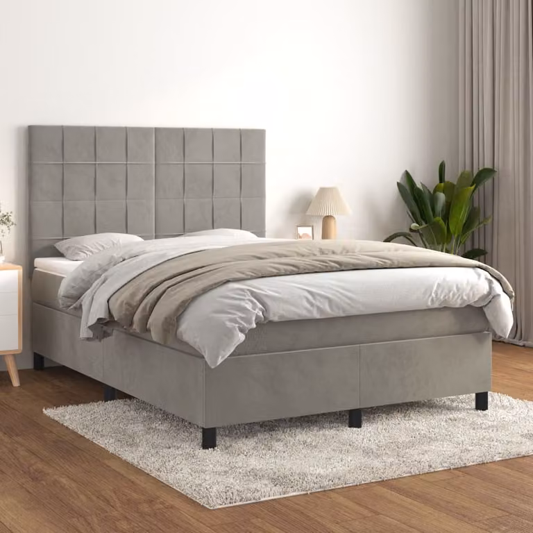 vidaXL Letto Ibrido con Giroletto a Molle e Materasso in Velluto Grigio Chiaro L/P/H: 140 x 190 cm