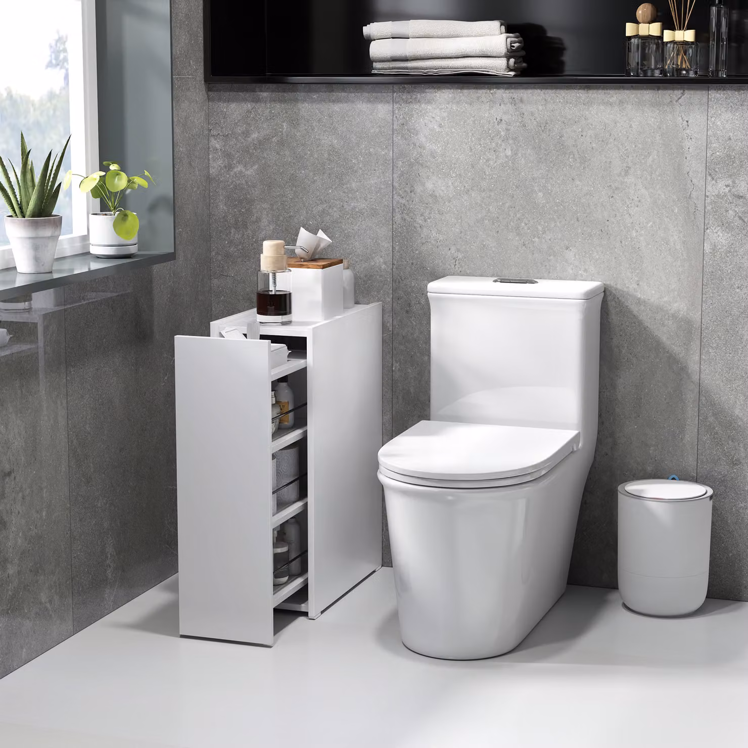 Armadietto da bagno stretto HOMCOM bianco con cassetto profondo e ante a battente in stile moderno – 2