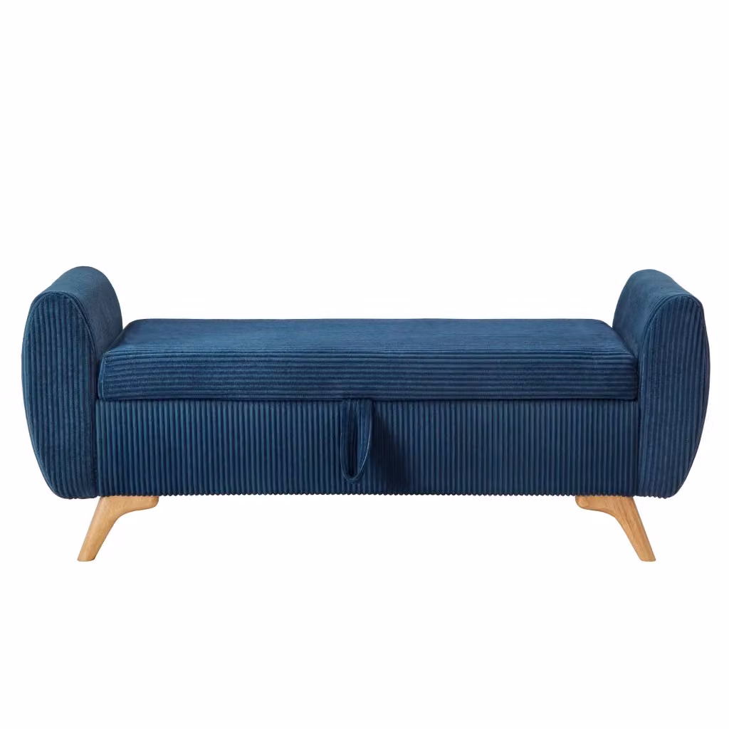 Panca contenitore Minimal in corda blu con gambe in legno per soggiorno, camera da letto o ingresso, L: 150 cm, P: 51 cm, H: 57 cm – 2