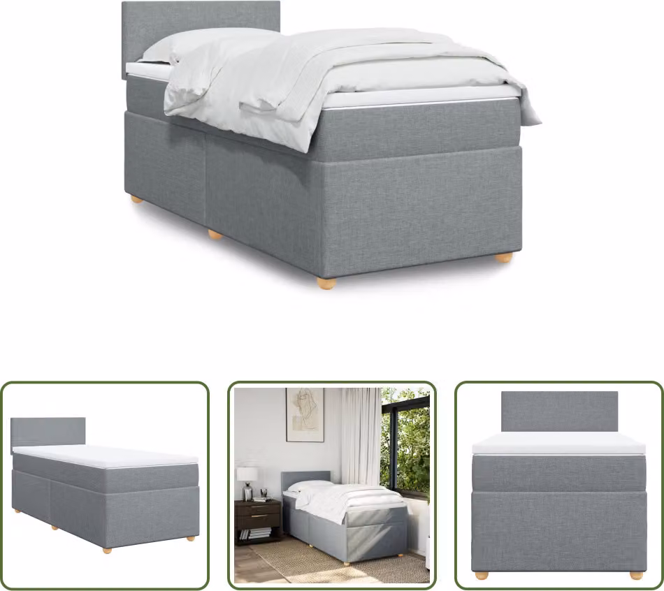 The Living Store Letto a molle con materasso grigio chiaro 80x200 cm in tessuto