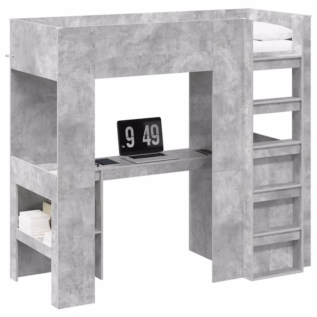 vidaXL Struttura letto a castello con scrivania e scompartimenti laterali in legno MDF Grigio – 2