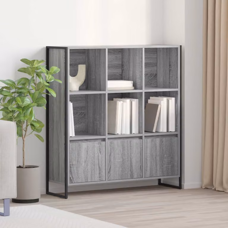 vidaXL Armadio per Libri in Stile Industrial Grigio con Pannello Posteriore L: 99,5 cm, P: 30 cm, H: 108 cm