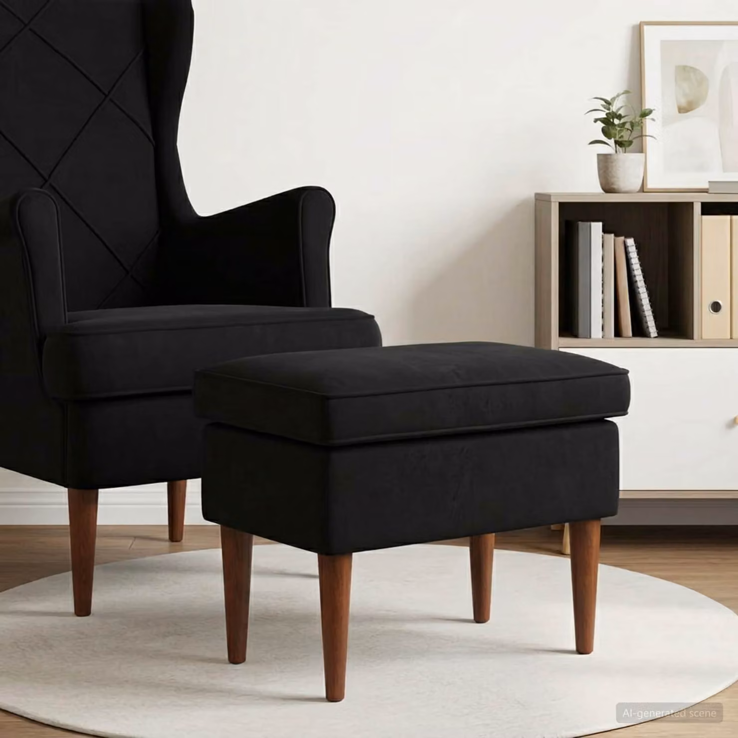 Poggiapiedi vidaXL in velluto nero con struttura in legno, L 55 cm x P 35 cm x H 41 cm