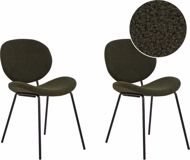 Set di 2 sedie da pranzo BELIANI in tessuto bouclé verde scuro con gambe in ferro nero design contemporaneo e retrò