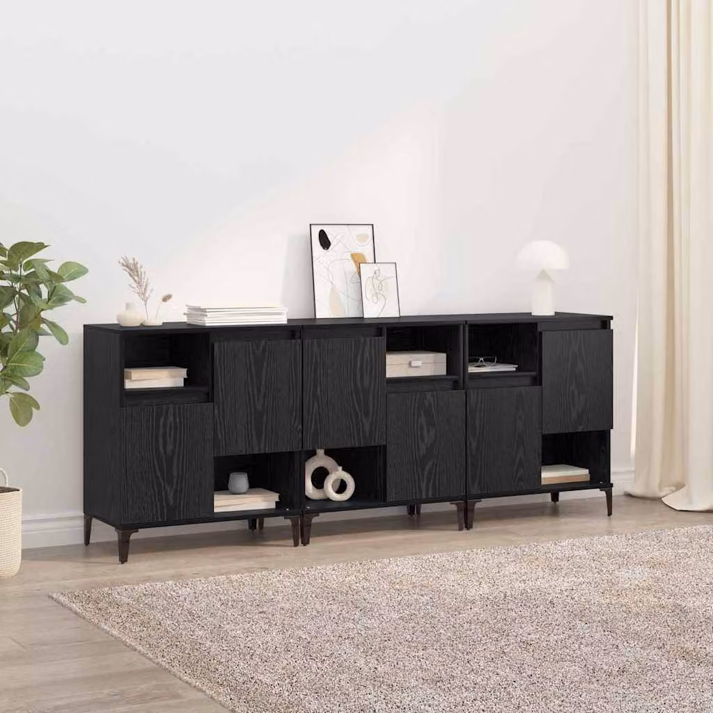 Set di 3 sideboard moderni vidaXL in rovere e nero, L/P/H: 60 x 35 x 70 cm