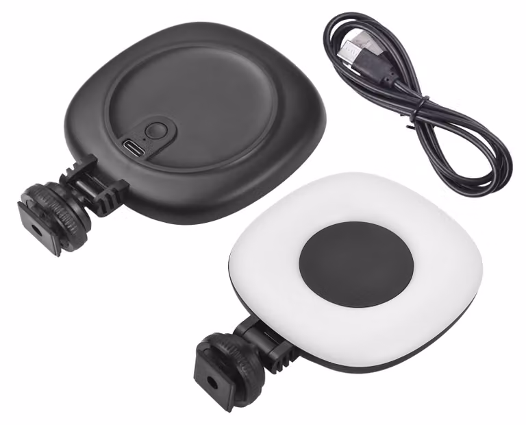 Confezione da 2 luci video a LED tascabili per la fotografia con fotocamera, 3 modalità di illuminazione, livelli di luminosità, batteria integrata con adattatore per slitta a cold shoe