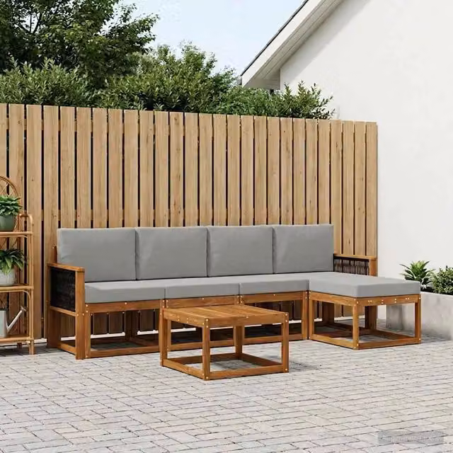 Set di divani da esterno 6 pz Naturale e Grigio Chiaro 3385152