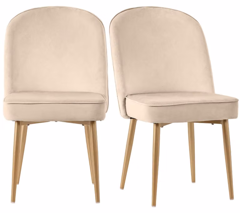 Sedie da pranzo - Sedie - Sedie a conchiglia - Mobili - Set da 2 - Moderne, beige, con gambe in metallo dorato