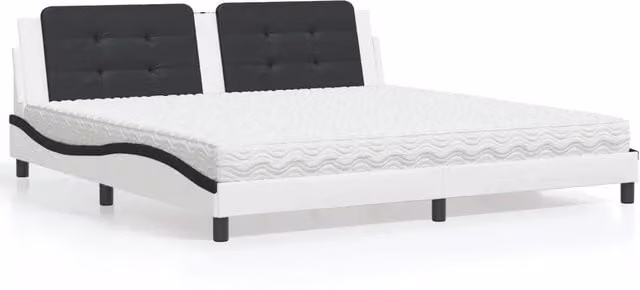 Letto con Materasso Zadar vidaXL Bianco e Nero in Similpelle e Tessuto L/P/H: 200 x 174,5 x 205 cm