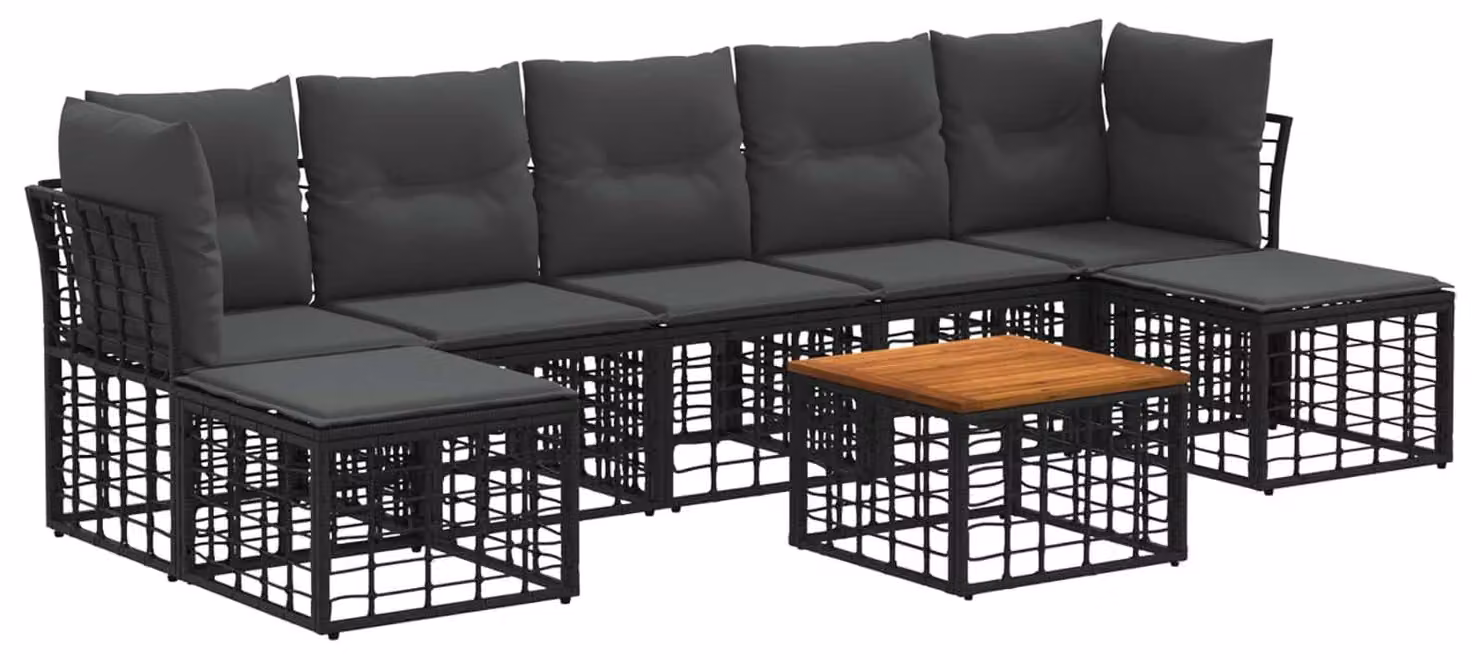 Set di divani da esterno 8 pcs Nero e Grigio scuro Poliestere