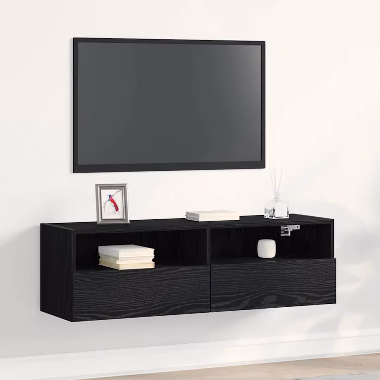 Mobile TV da parete vidaXL moderno in Rovere Nero, L 100 x P 30 x H 30 cm