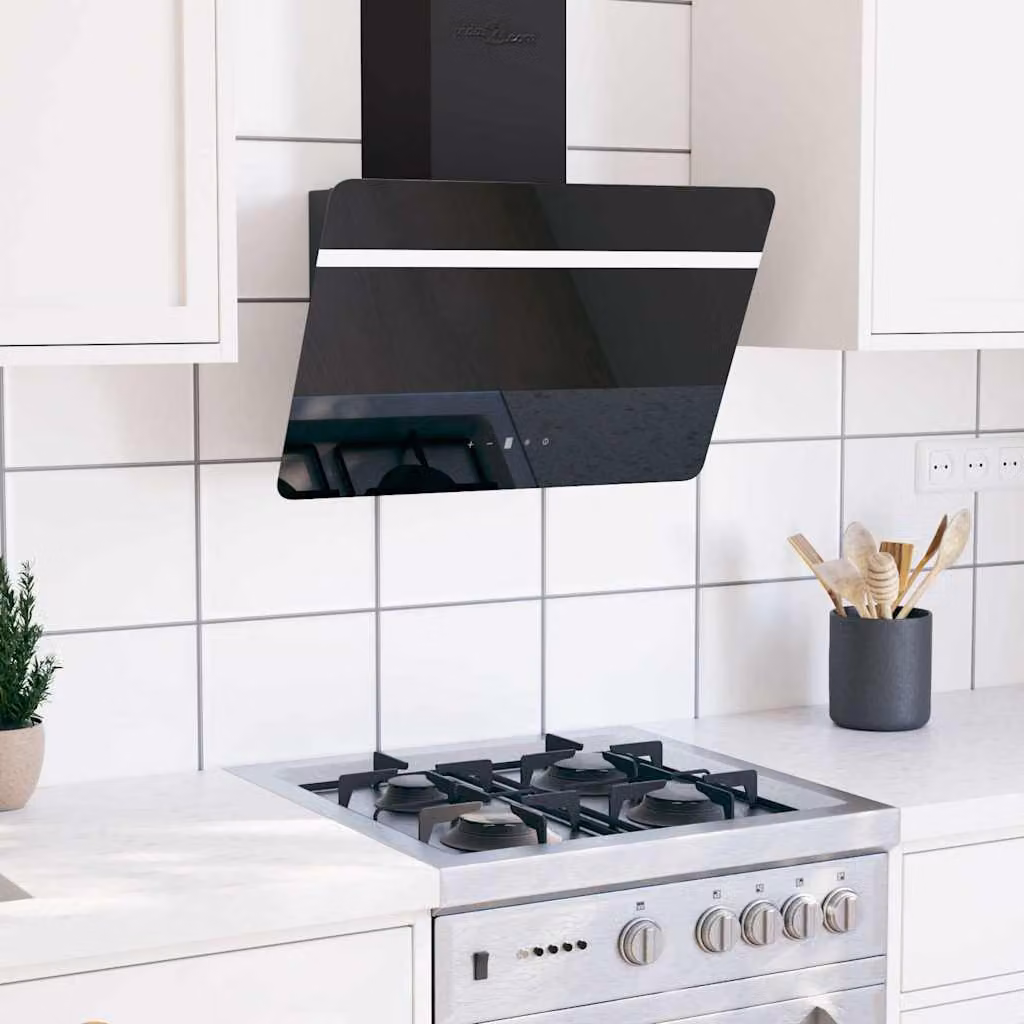 vidaXL Cappa da parete in acciaio e vetro temperato nero con display LED, 60 cm – 1