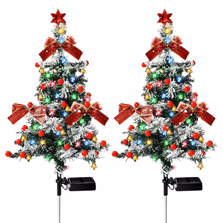 Luci solari per albero di Natale, set da 2, con LED, decorate con palline e bacche
