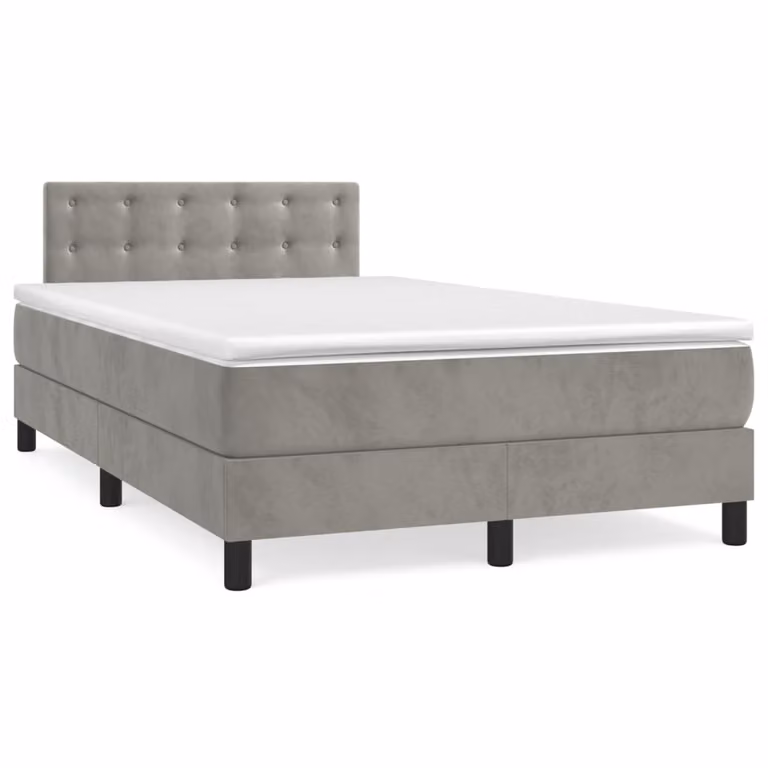 vidaXL Giroletto a Molle con Materasso Ibrido in Velluto Grigio e Bianco L/P/H: 120 x 200 cm