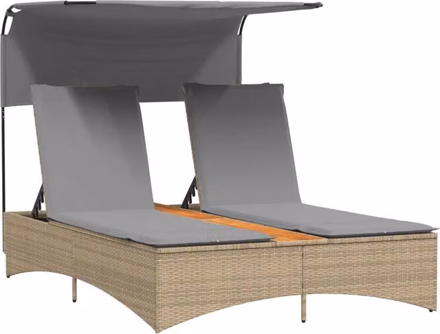 Sdraio da giardino | Lettino Doppio con Baldacchino e Cuscini Beige Misto Polyrattan