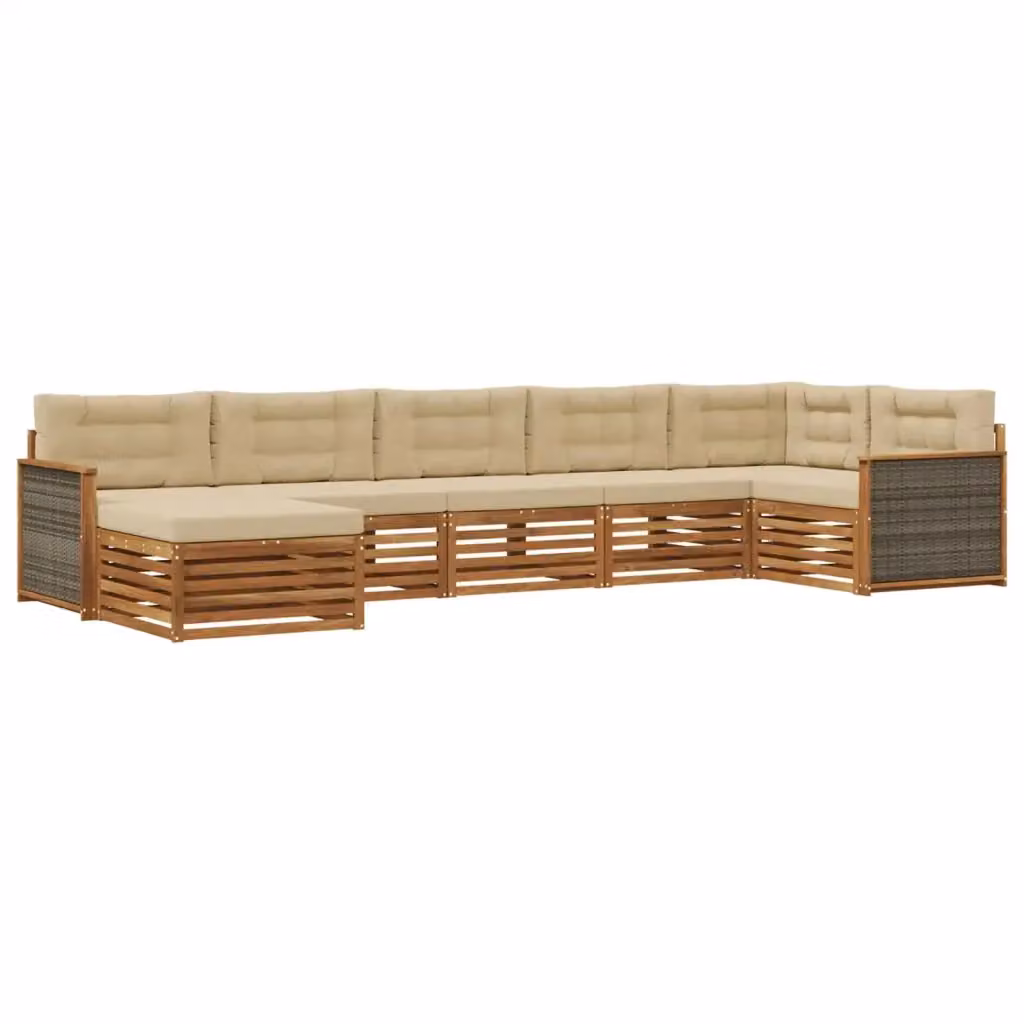 Set di divani da esterno a L vidaXL in legno di acacia con 7 pezzi, colore beige e sabbia – 2