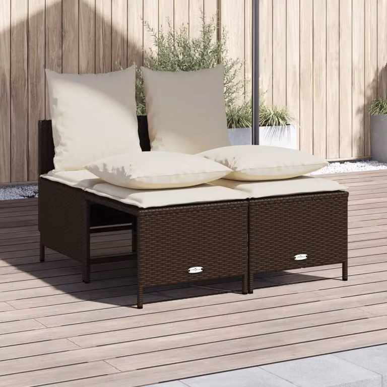 Set Divano da Giardino vidaXL 4 pz a Forma a L con Cuscini Marrone e Bianco in Polyrattan e Metallo