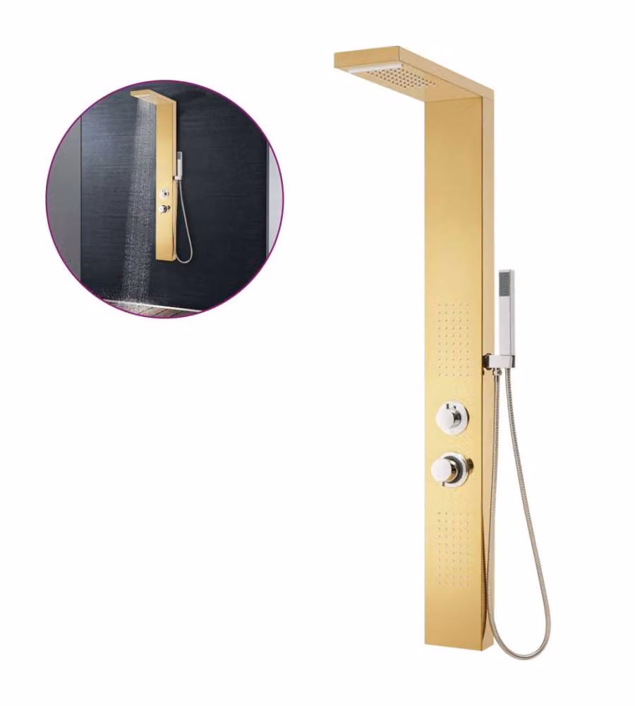 vidaXL Sistema di Pannelli Doccia in Acciaio Inossidabile Oro con Doccino a Mano e Funzioni Rain e Massage – 2