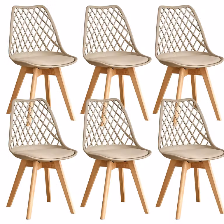 Set di 4 moderne sedie da pranzo con schienale in rete, gambe in legno massello e cuscino imbottito