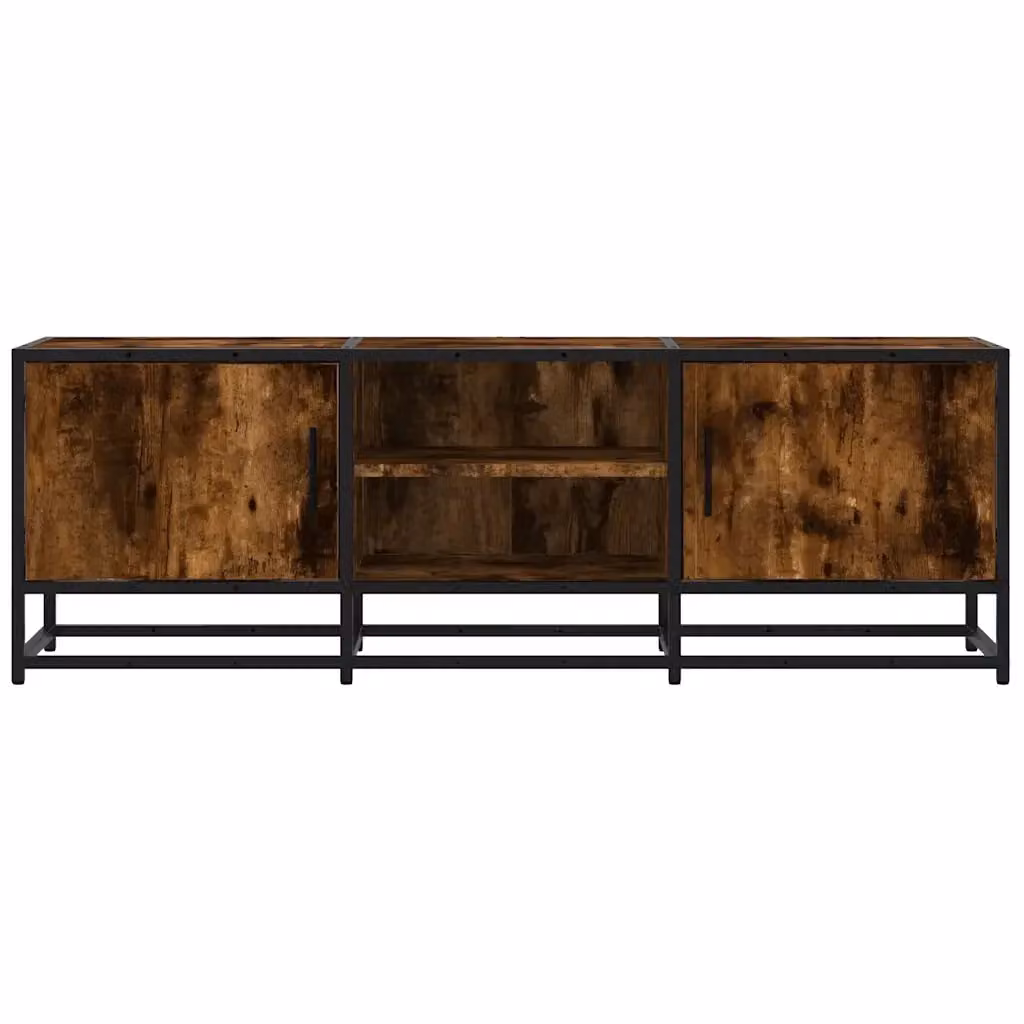 Mobile porta TV in stile industriale con vano contenitore in legno e metallo, colore marrone rovere, L 120 x P 35 x H 41 cm – 2