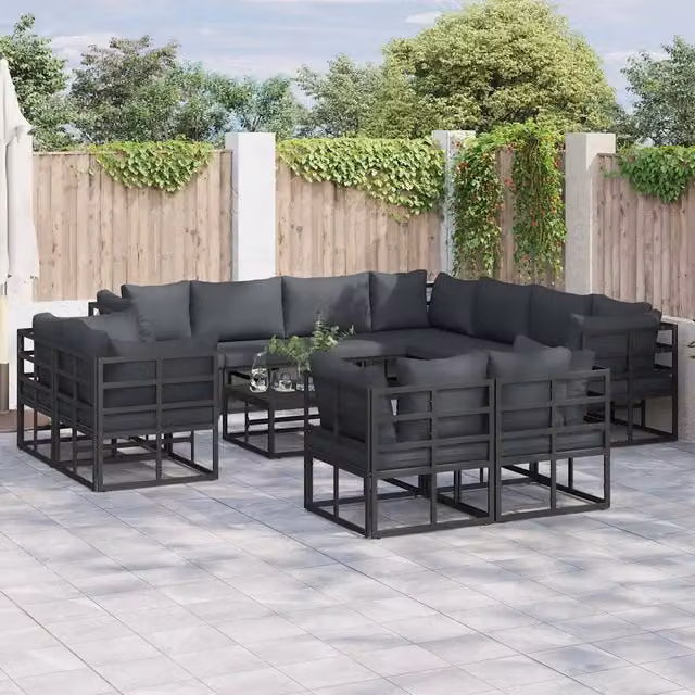 Set Divano da Giardino Moderno vidaXL in Metallo Antracite e Nero – 1