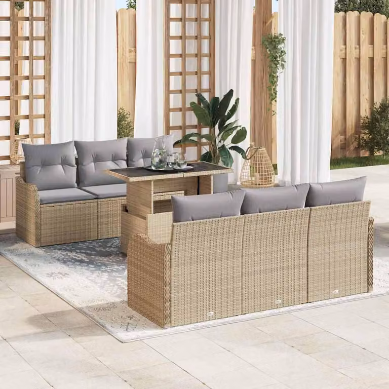 Maison Exclusive - Set Divano da Giardino con cuscino 7 pcs Beige Poly Rattan