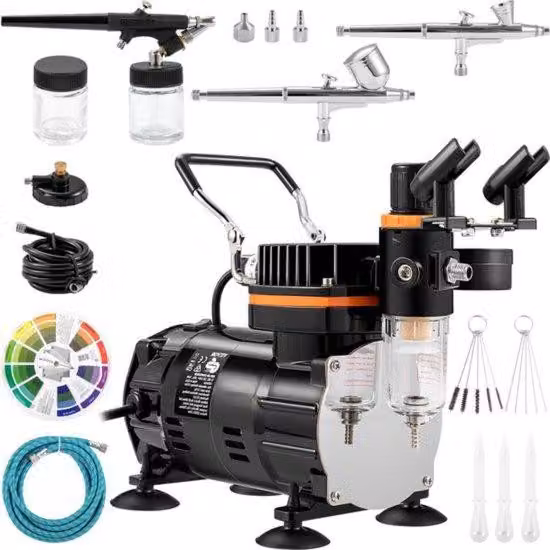 Set pistola a spruzzo elettrica - Compreso compressore elettrico - 3 kit di spruzzatura intercambiabili - 120 W