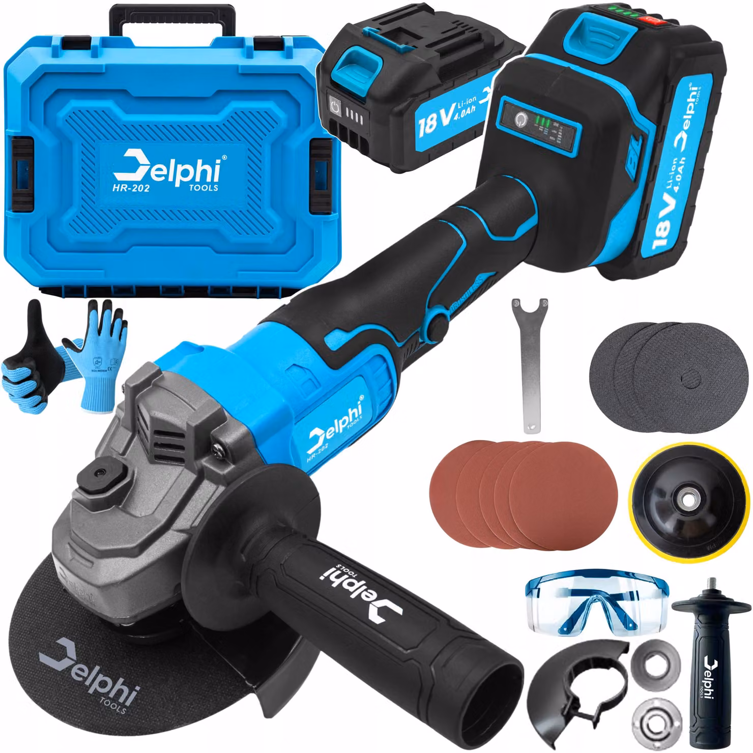 Delphi Tools PRO | Smerigliatrice angolare a batteria senza spazzole - 18V 4Ah - 125mm - 7000 giri/min
