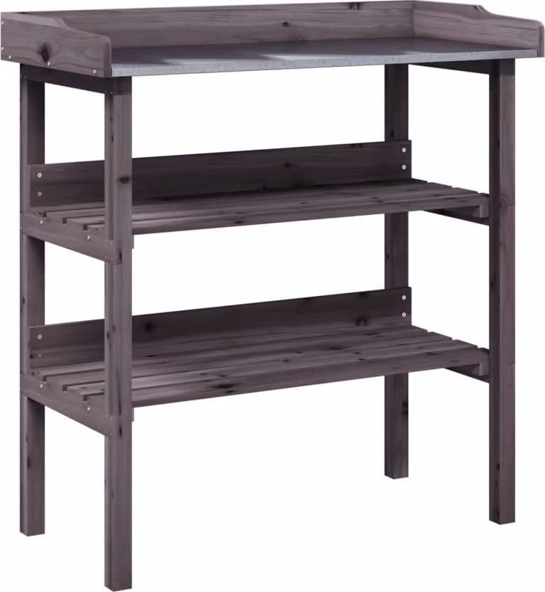 Tavolo Piante Ripiani Grigio 78x38x,82,5cm Legno Massello Abete