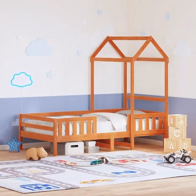 Giroletto con Tetto-Struttura Letto Cera 90x200 cm Legno Massello Pino