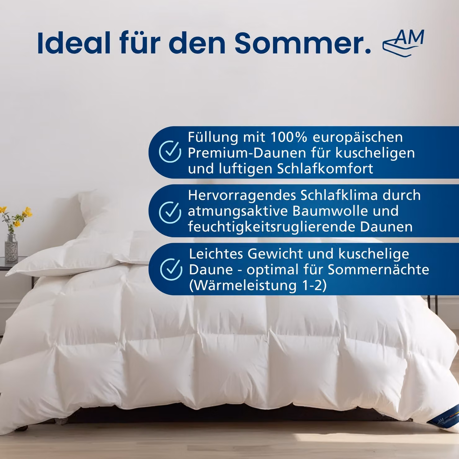 DormiGood | Piumino Premium | 200x200 cm | Piumino estivo | 100% piumino (300g) | Piumino | 200x200 | Piumino estivo | Estate | Leggero | Sottile | Nomite | Downpass