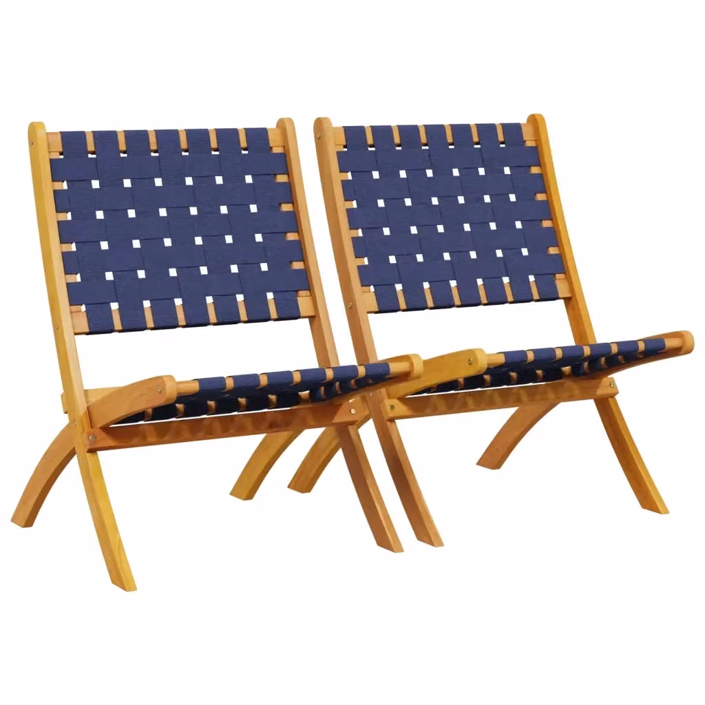 Set di 2 sedie pieghevoli vidaXL in legno di acacia oliato e tessuto blu e marrone per giardino e terrazza – 2