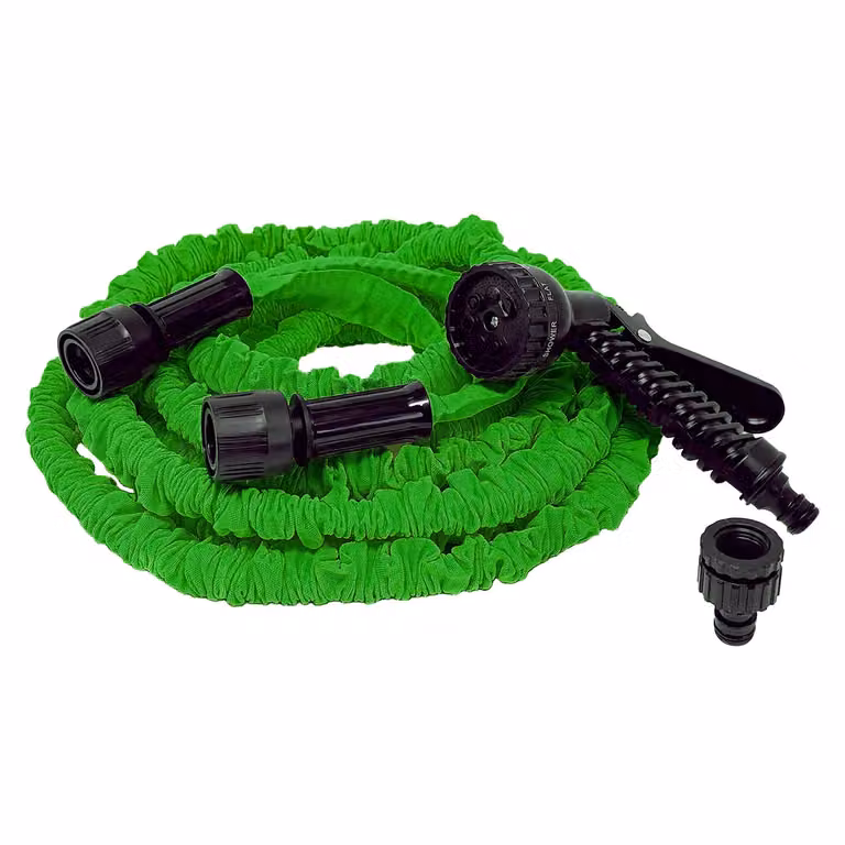 Tubo estensibile da giardino Vestiamo Casa Giardino con pistola multigetto, colore verde, estensione da 5 a 15 metri, attacco 3/4"