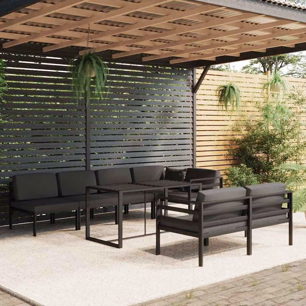 vidaXL Set Divani da Giardino 8 Pezzi in Alluminio Antracite con Cuscini e Tavolino – 1