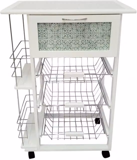Carrello da cucina Columbia Casa Collection con 3 cestini, Bianco Girasole, L: 57 cm, P: 37 cm, H: 83 cm