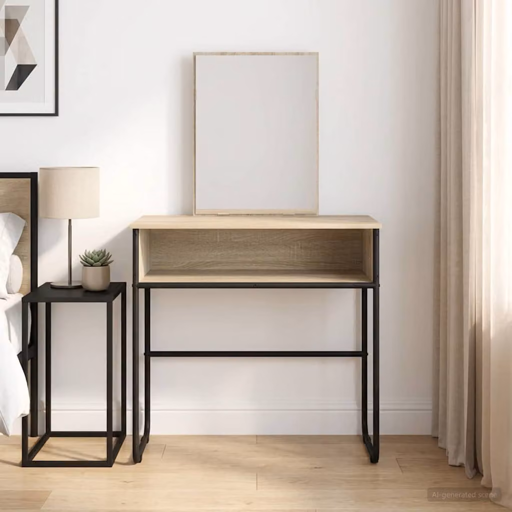 vidaXL Tavolo da Trucco Moderno con Scaffale in Rovere Sonoma, Colore Marrone, L 81 cm x P 40 cm x H 131 cm