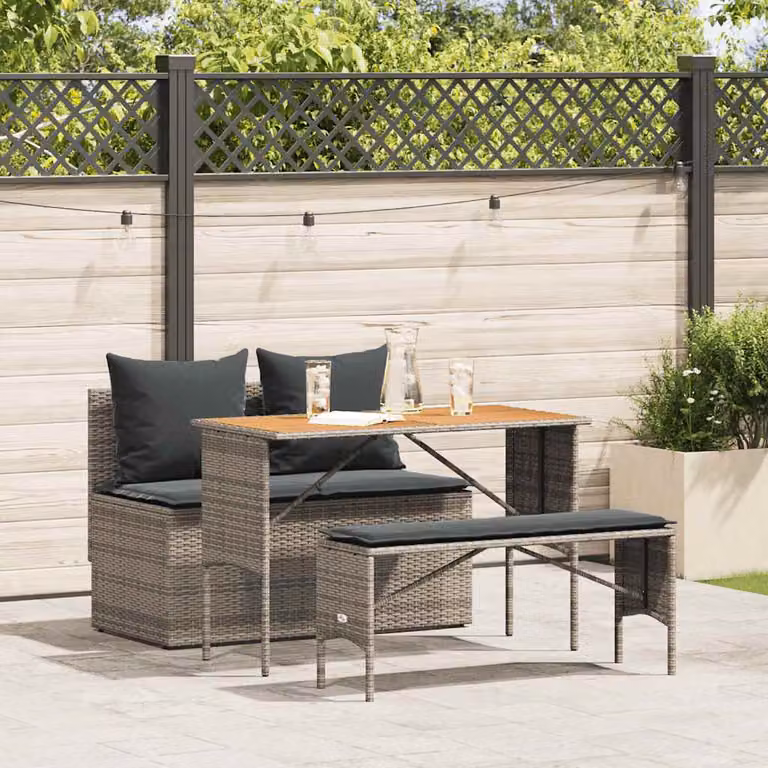 Maison Exclusive - Set da pranzo da giardino 3 pezzi con cuscini grigio in polyrattan