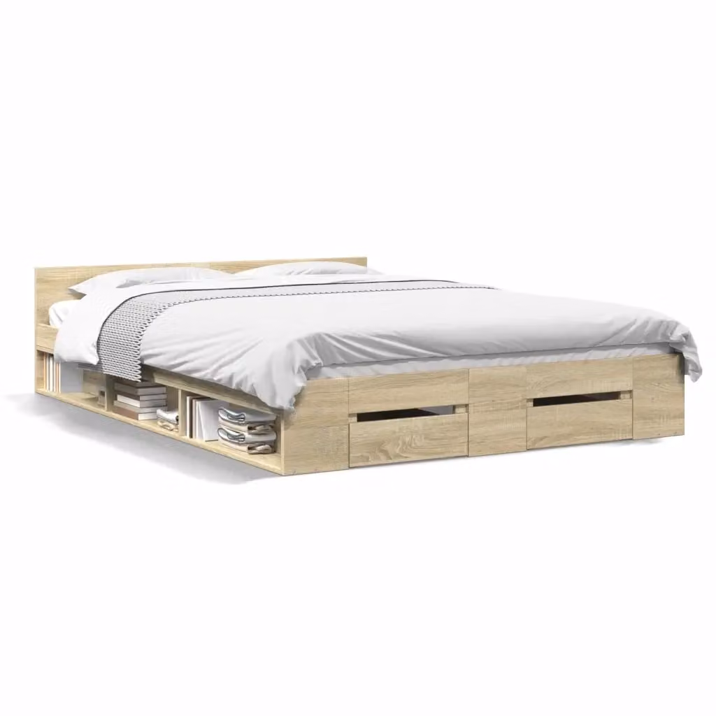 vidaXL Giroletto con Cassetti in Rovere Sonoma e Legno Multistrato, L/P/H: 160 x 200 x 45 cm – 2