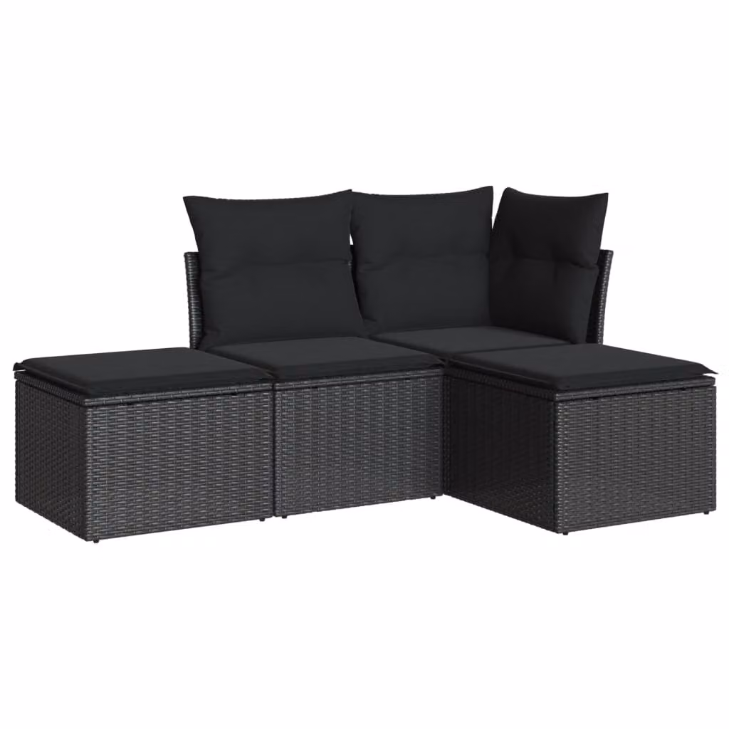 Set Divani da Giardino 4 pz con Cuscini Nero in Polyrattan