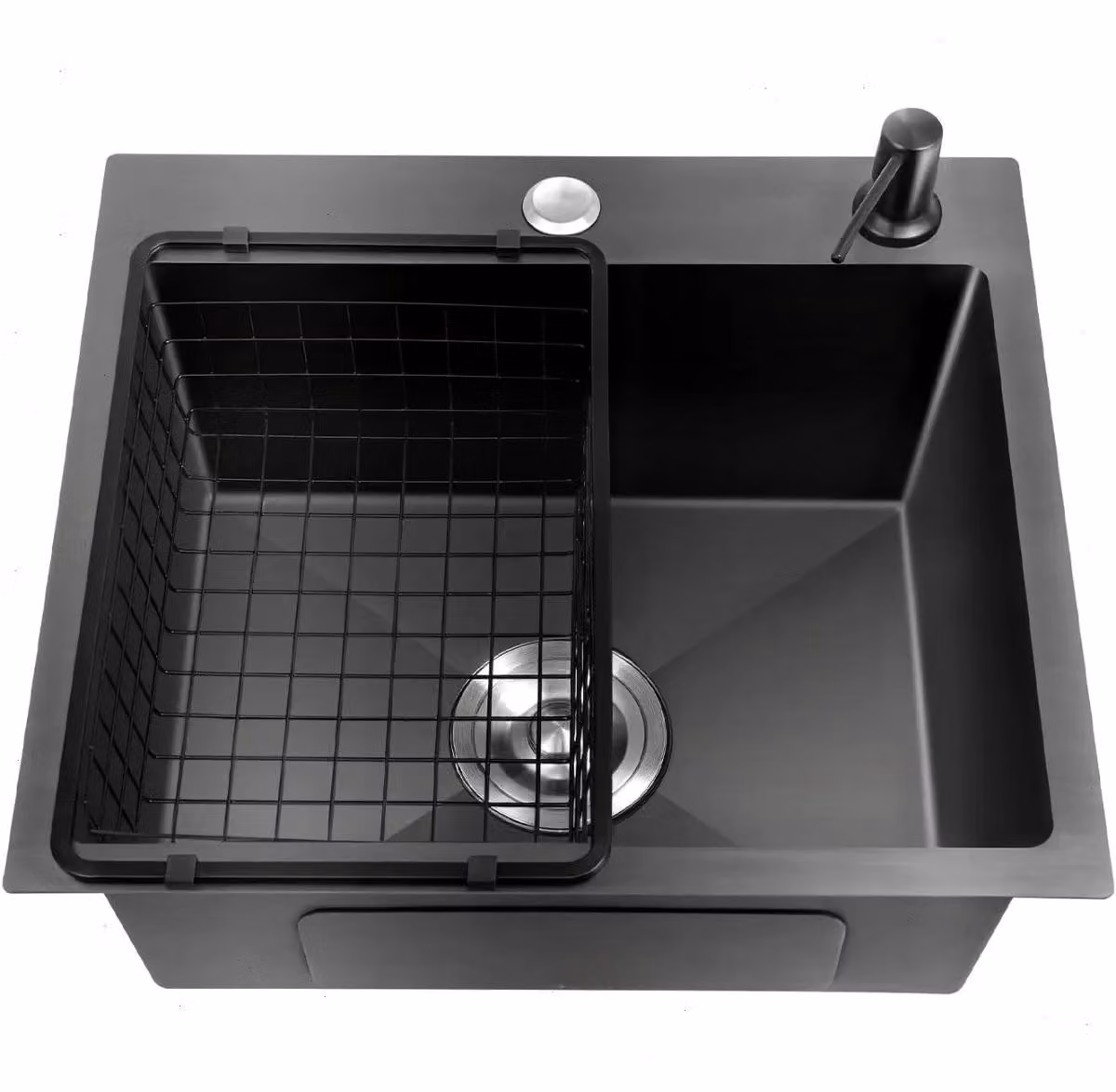 Lavello da cucina - Vasca singola - 45 x 40 x 20 cm - Acciaio inossidabile 201 - Nero - Rivestimento nanotecnologico resistente ai graffi - Due fori - Senza rubinetto