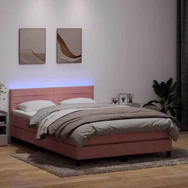 Letto a Molle con Materasso e LED Rosa 160x210 cm in Velluto 3316988