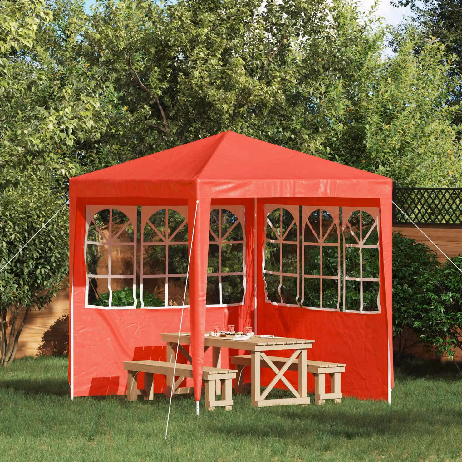 Set di 2 pareti per tenda da festa vidaXL in acciaio e PE, colore rosso, L: 200 cm, H: 195 cm