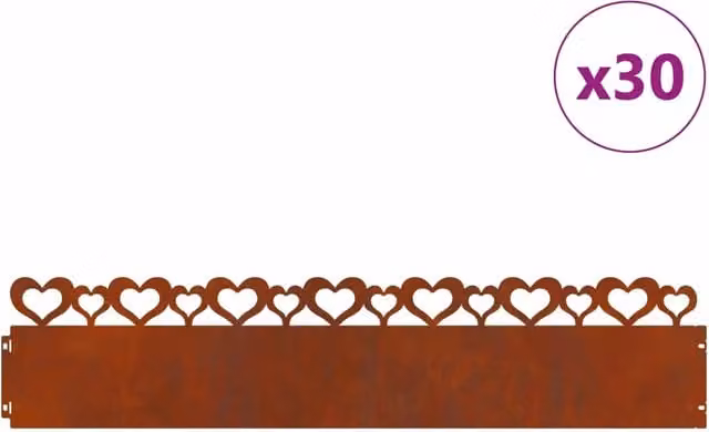 Bordure per prato ornamentali in acciaio DESIGN IN, colore Ruggine, confezione da 30 pezzi, L: 103 cm, H: 22 cm, P: 0,05 cm