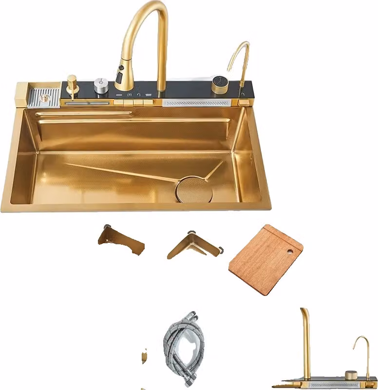 Lavello da cucina in acciaio inox, ampio monovasca, rubinetto integrato, 75X45 C1-BG