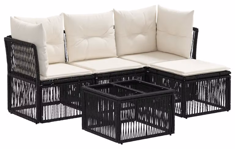 Set Divano da Giardino 5 pcs Nero polyrattan